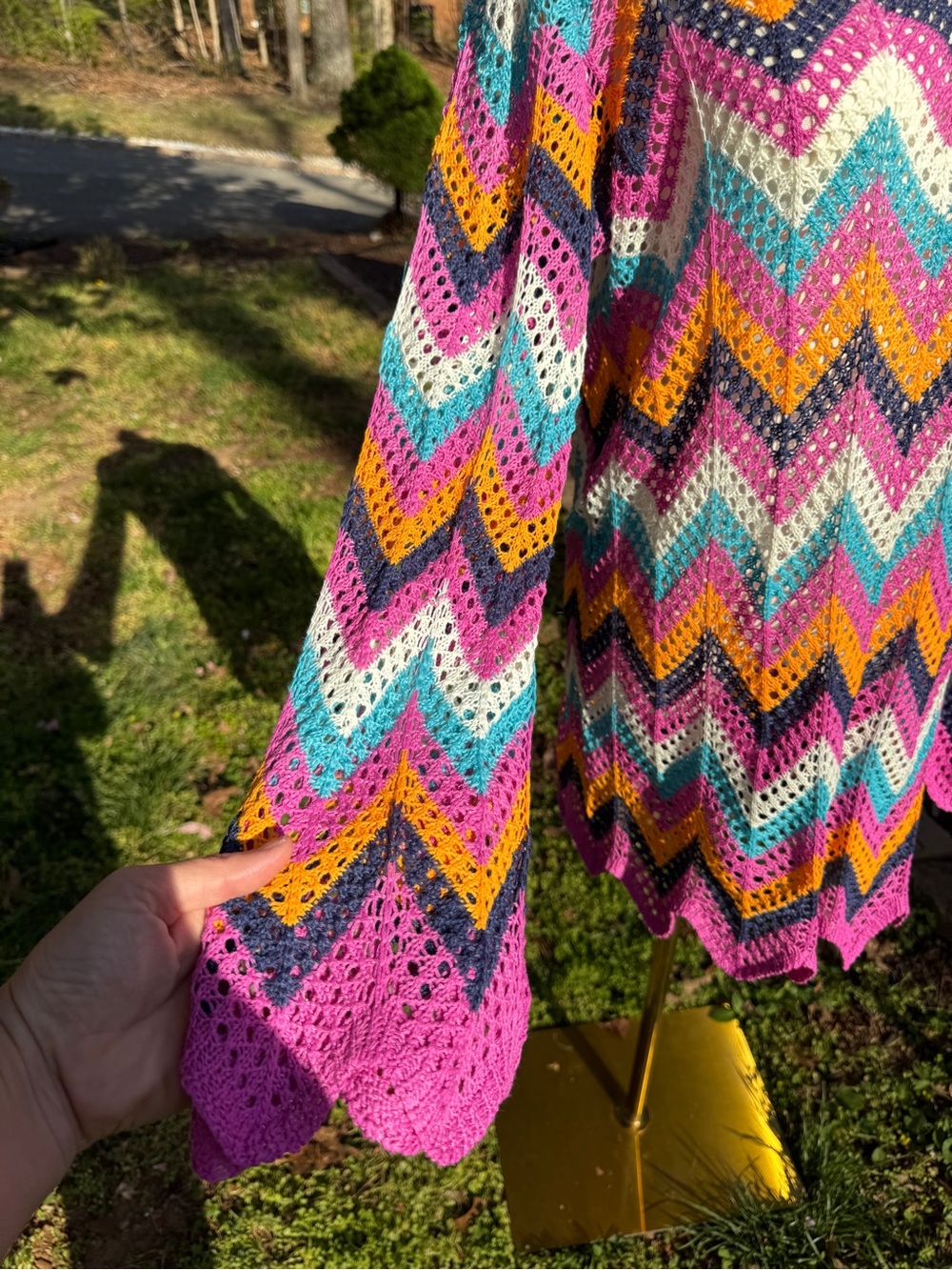 Colorful Crochet Chevron Swim Cover-Up Mini Dress Size Large Boho - Picture 8 of 12